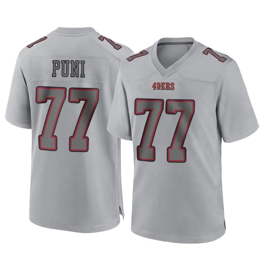 SF.49ers #77 Dominick Puni Player Gray Atmosphere Fashion Home Game STECN Stitched Jerseys