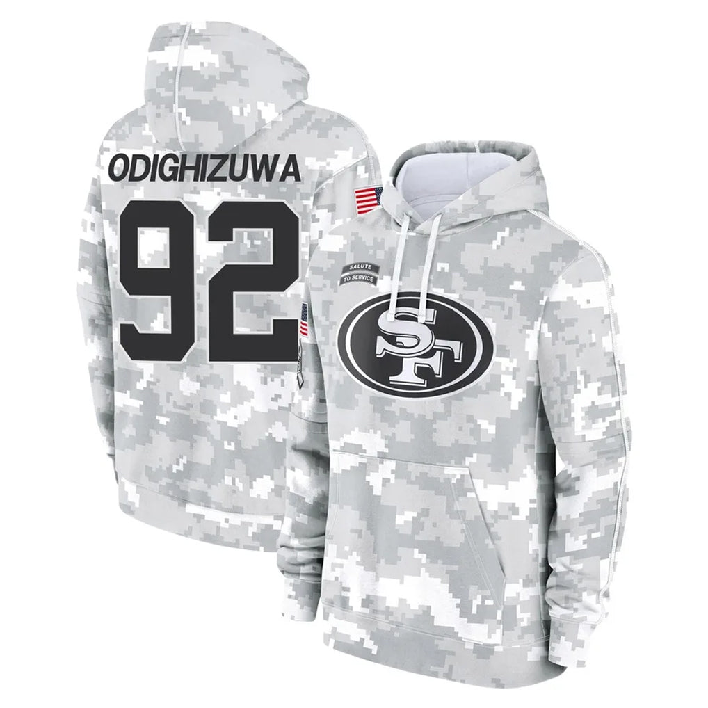 SF.49ers #92 Osa Odighizuwa Player Arctic Camo Limited Salute to Service Pullover Hoodies Game STECN Stitched Jerseys