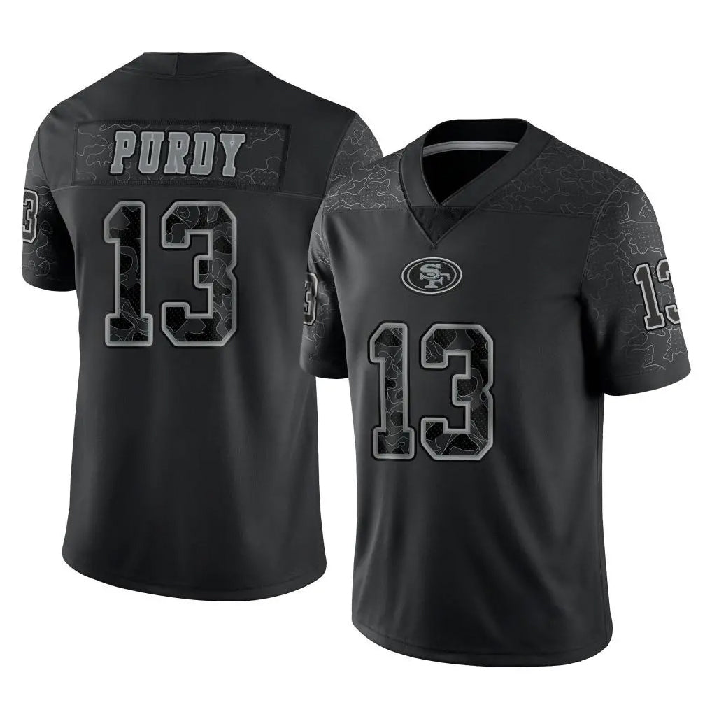 SF.49ers #13 Brock Purdy Player Black Limited Reflective Home Game STECN Stitched Jerseys