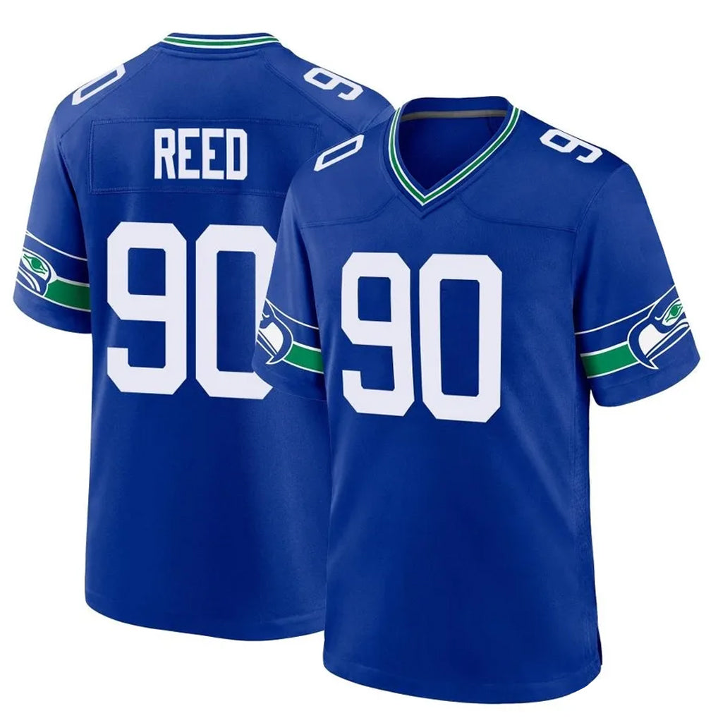 S.Seahawks #90 Jarran Reed Player Royal Throwback Home Game STECN Stitched Jerseys