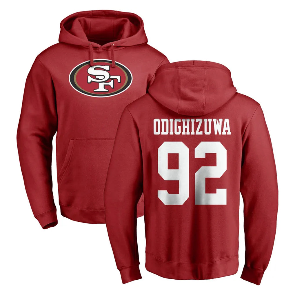 SF.49ers #92 Osa Odighizuwa Player Red LOGO Pullover Hoodies Home Game STECN Stitched Jerseys