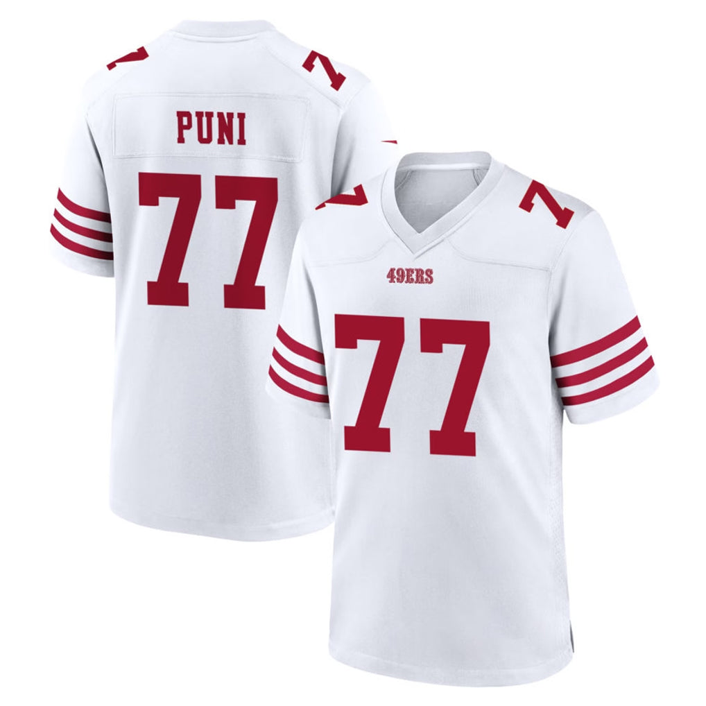 SF.49ers #77 Dominick Puni Player White Game Home STECN Stitched Jerseys