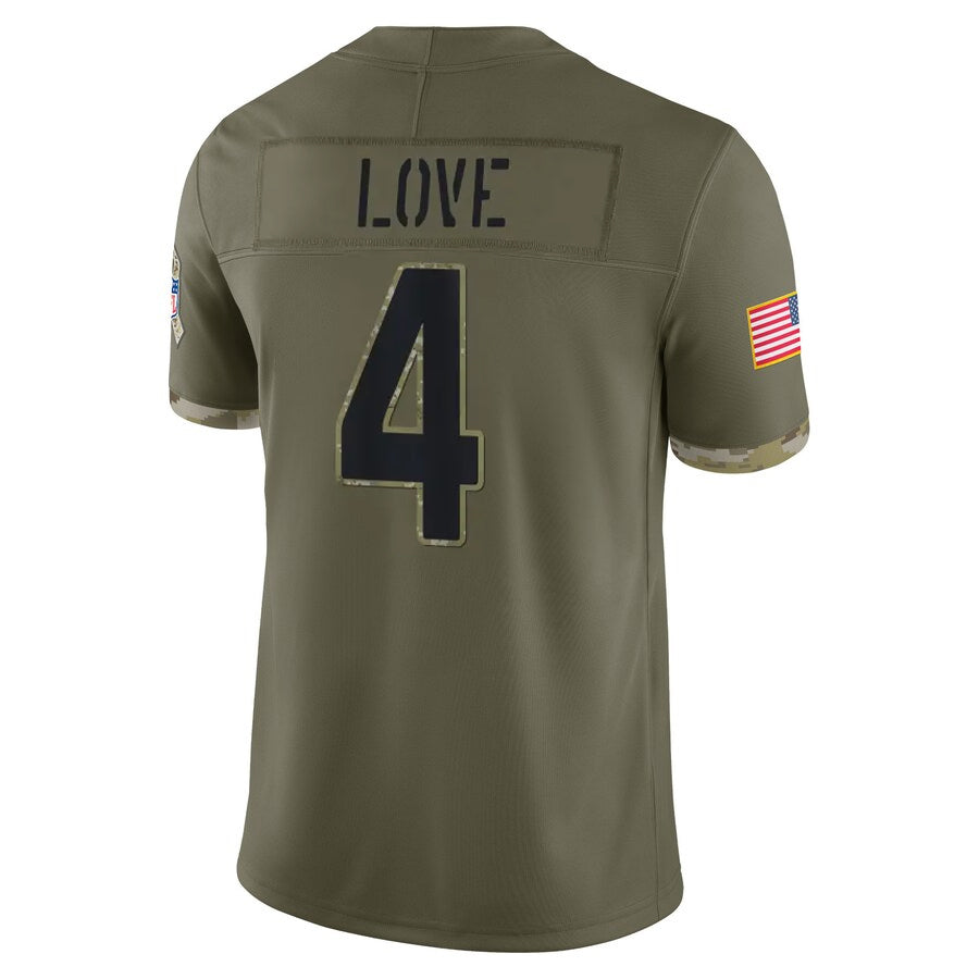 A.Cardinals #4 Jeremiyah Love Player Olive Salute To Service Limited Home Game STECN Stitched Jerseys