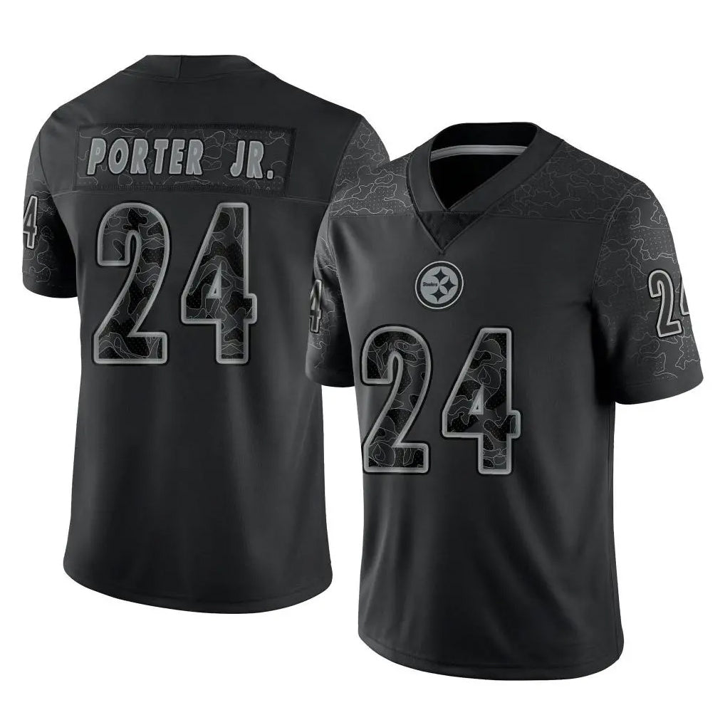 P.Steelers #24 Joey Porter Jr. Player Black Reflective Limited Home Game STECN Stitched Jerseys