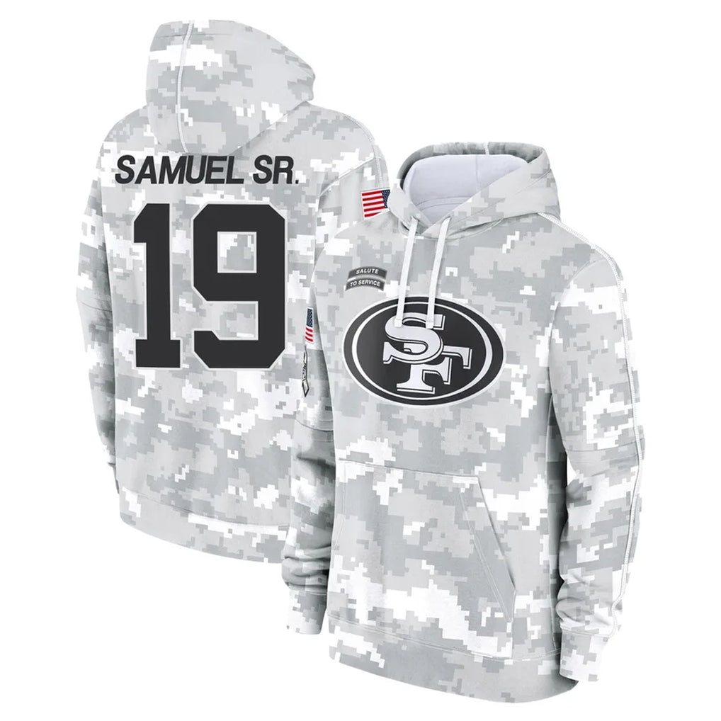 SF.49ers #19 Deebo Samuel Sr. Player Arctic Camo Limited Salute to Service Pullover Hoodies Game STECN Stitched Jerseys
