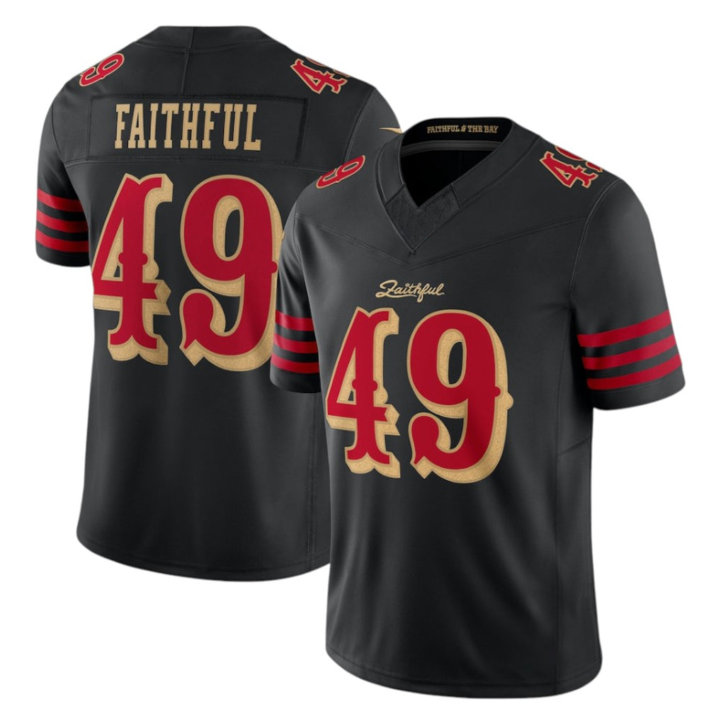 SF.49ers #49 The Faithful Player Black Limited Rivalries Collection Home Game STECN Stitched Jerseys