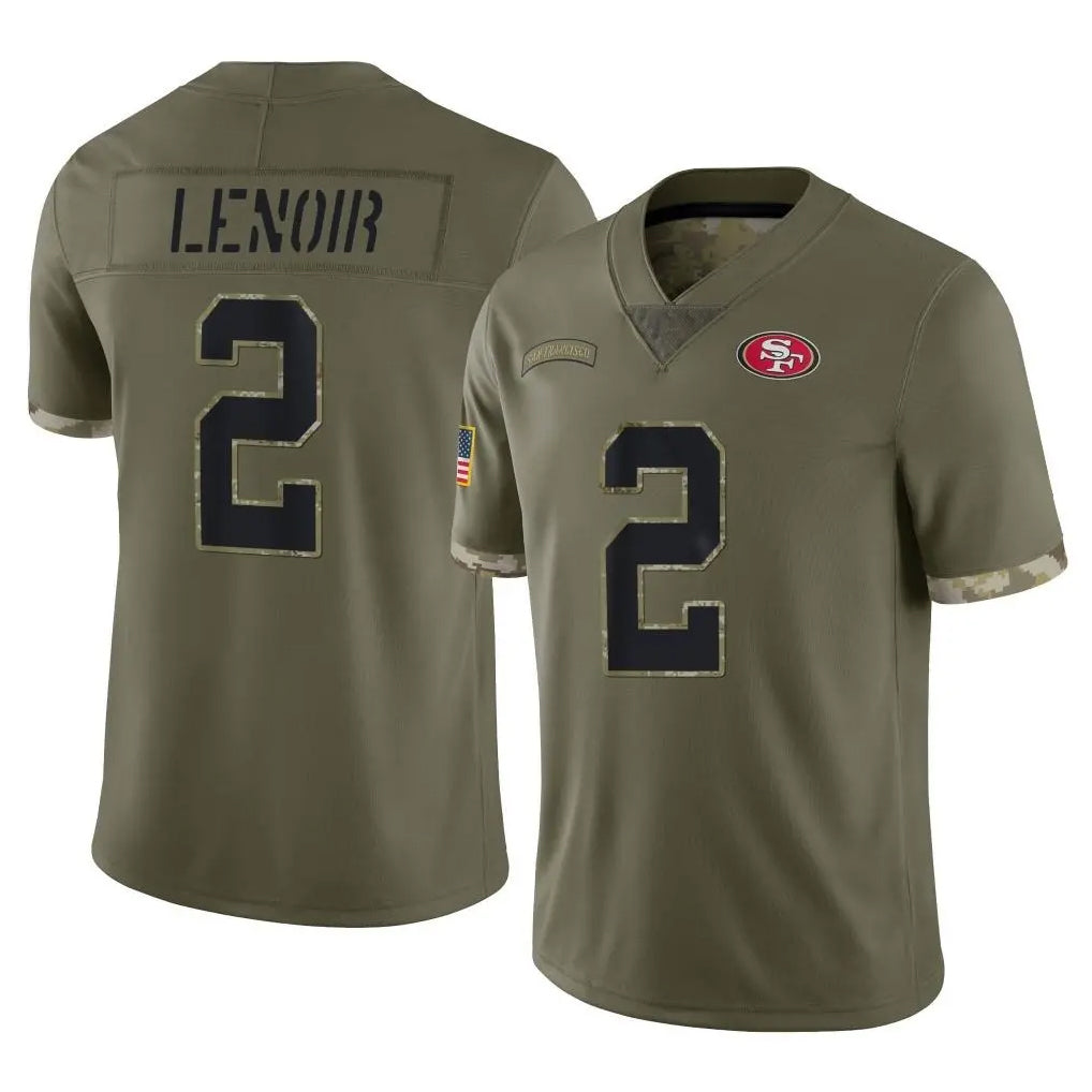 SF.49ers #2 Deommodore Lenoir Player Olive Limited Salute To Service Home Game STECN Stitched Jerseys