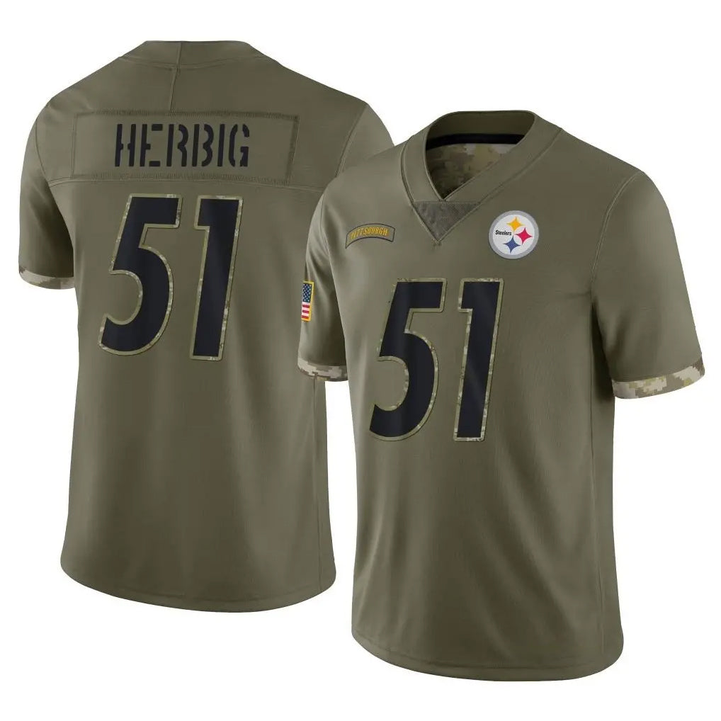 P.Steelers #51 Nick Herbig Player Olive Limited Salute To Service Home Game STECN Stitched Jerseys