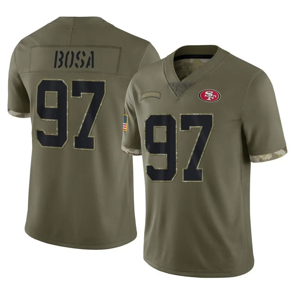 SF.49ers #97 Nick Bosa Player Olive Limited Salute To Service Home Game STECN Stitched Jerseys