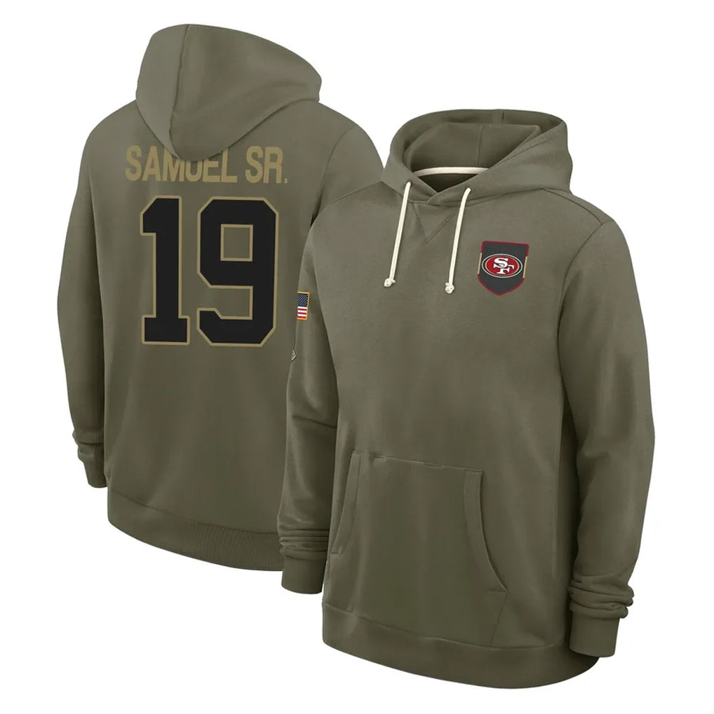 SF.49ers #19 Deebo Samuel Sr. Player Olive Salute to Service Pullover Hoodies Limited STECN Stitched Jerseys