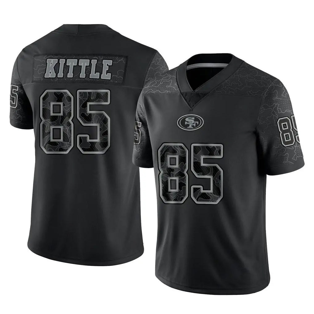 SF.49ers #85 George Kittle Player Black Limited Reflective Home Game STECN Stitched Jerseys