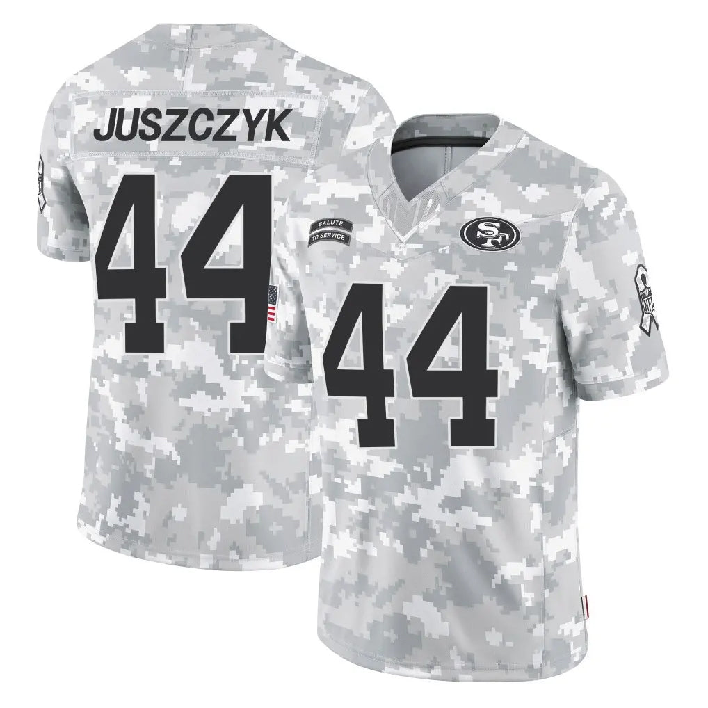 SF.49ers #44 Kyle Juszczyk Player Arctic Camo Limited Salute To Service Home Game STECN Stitched Jerseys