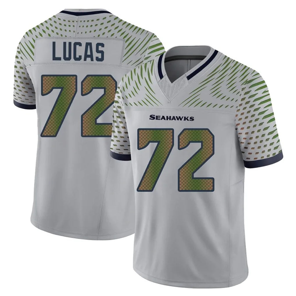 S.Seahawks #72 Abraham Lucas Player Grey Limited 2025 Rivalries Collection Home Game STECN Stitched Jerseys
