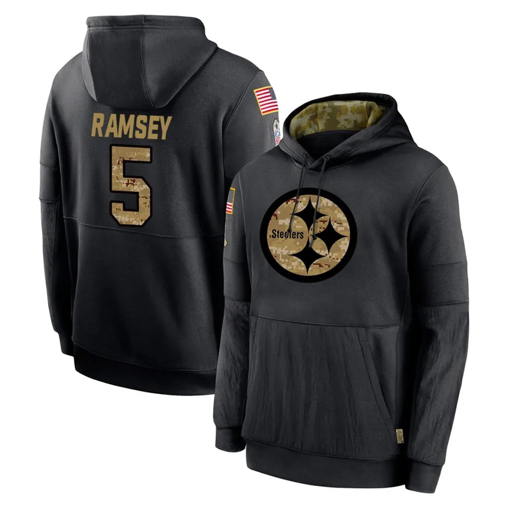 P.Steelers #5 Jalen Ramsey Player Black Salute to Service Hoodies Limited Game STECN Stitched Jerseys