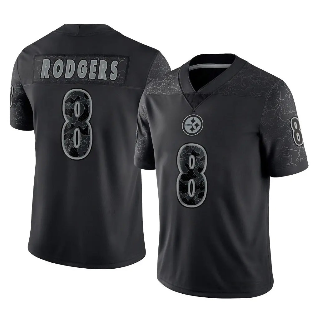P.Steelers #8 Aaron Rodgers Player Black Reflective Limited Home Game STECN Stitched Jerseys