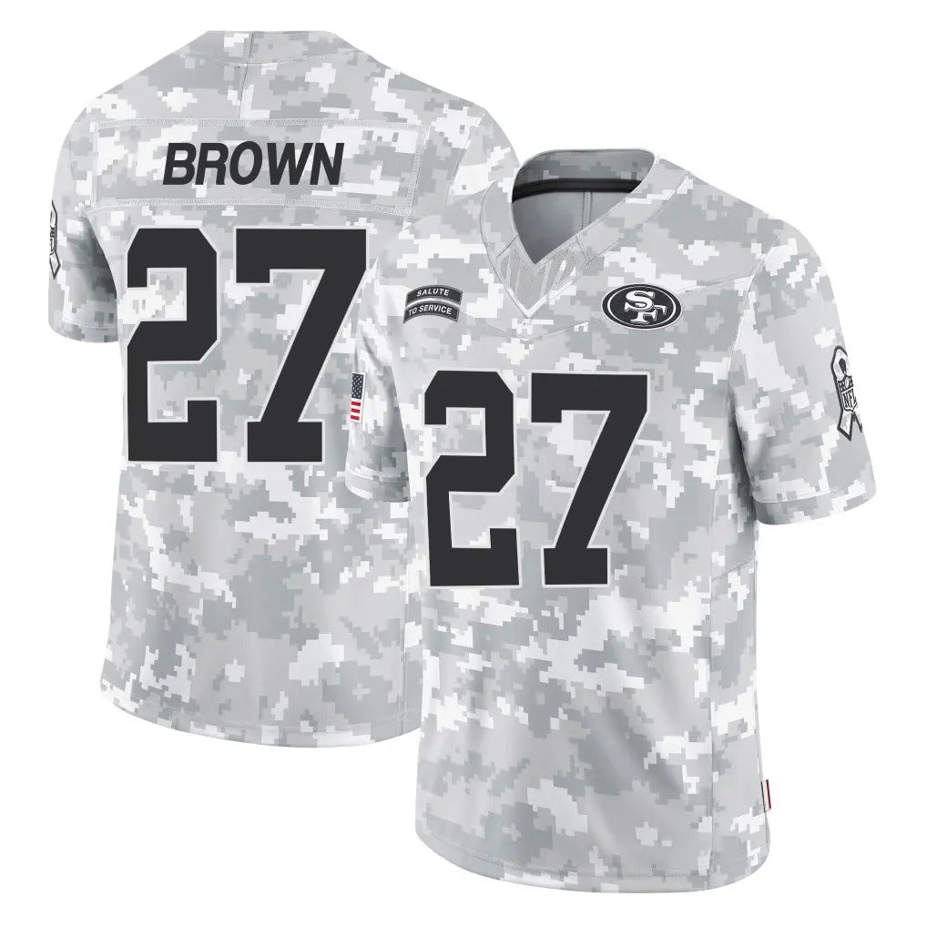 SF.49ers #27 Ji'Ayir Brown Player Arctic Camo Limited Salute To Service Home Game STECN Stitched Jerseys