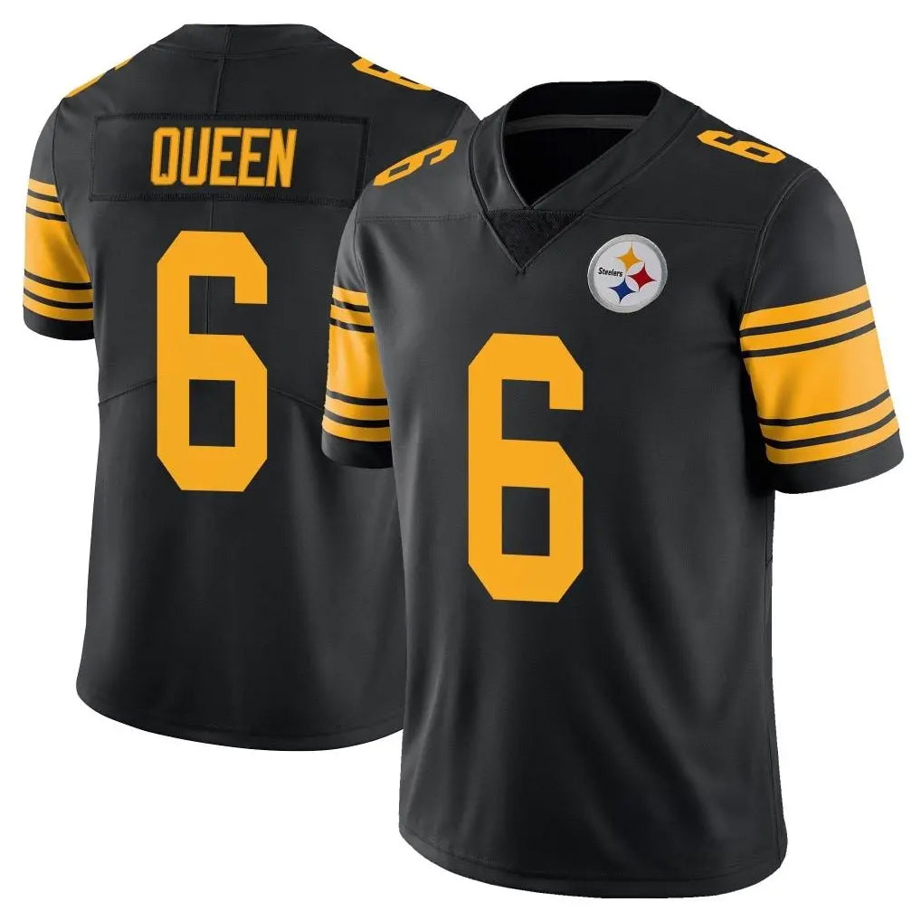 P.Steelers #6 Patrick Queen Player Black Limited Color Rush Home Game STECN Stitched Jerseys