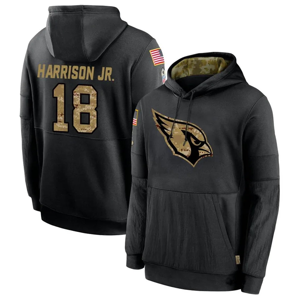 A.Cardinals #18 Marvin Harrison Jr. Player Black Salute to Service Hoodies STECN Stitched Jerseys