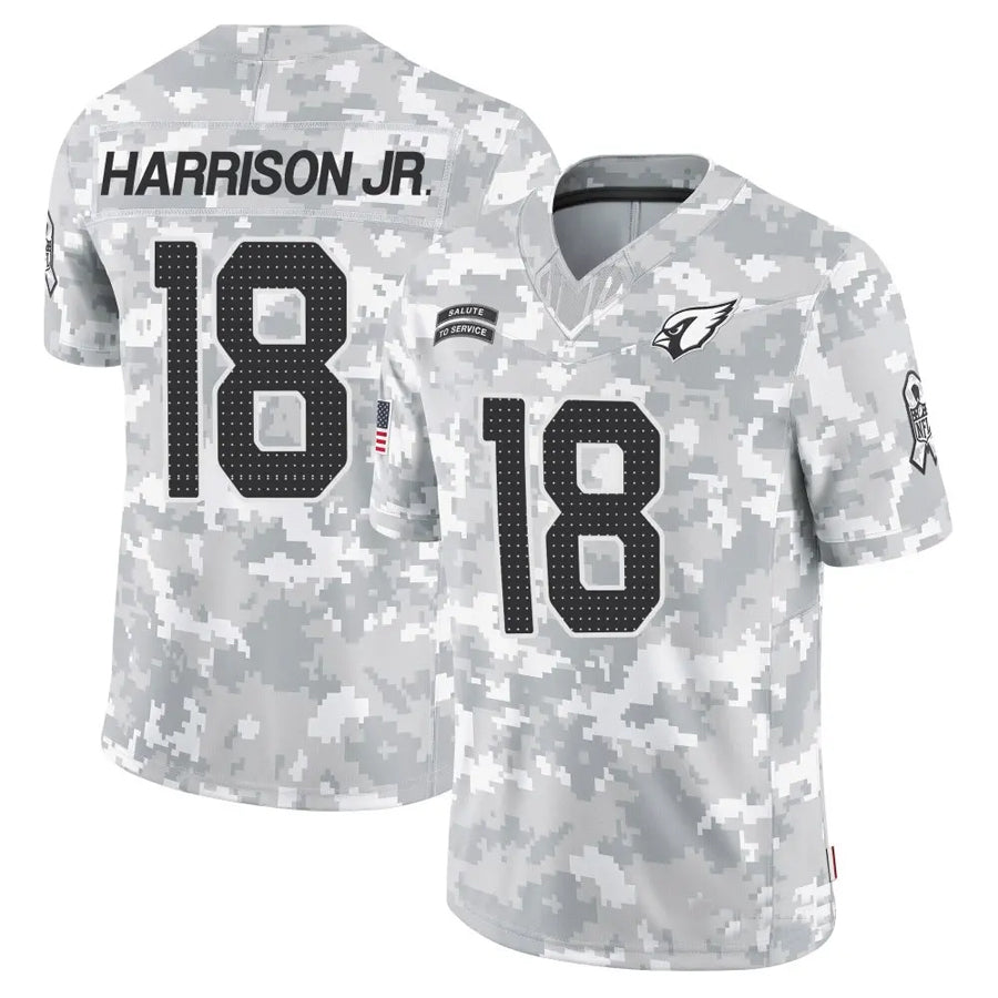 A.Cardinals #18 Marvin Harrison Jr. Player Camo Salute to Service Limited STECN Stitched Jerseys