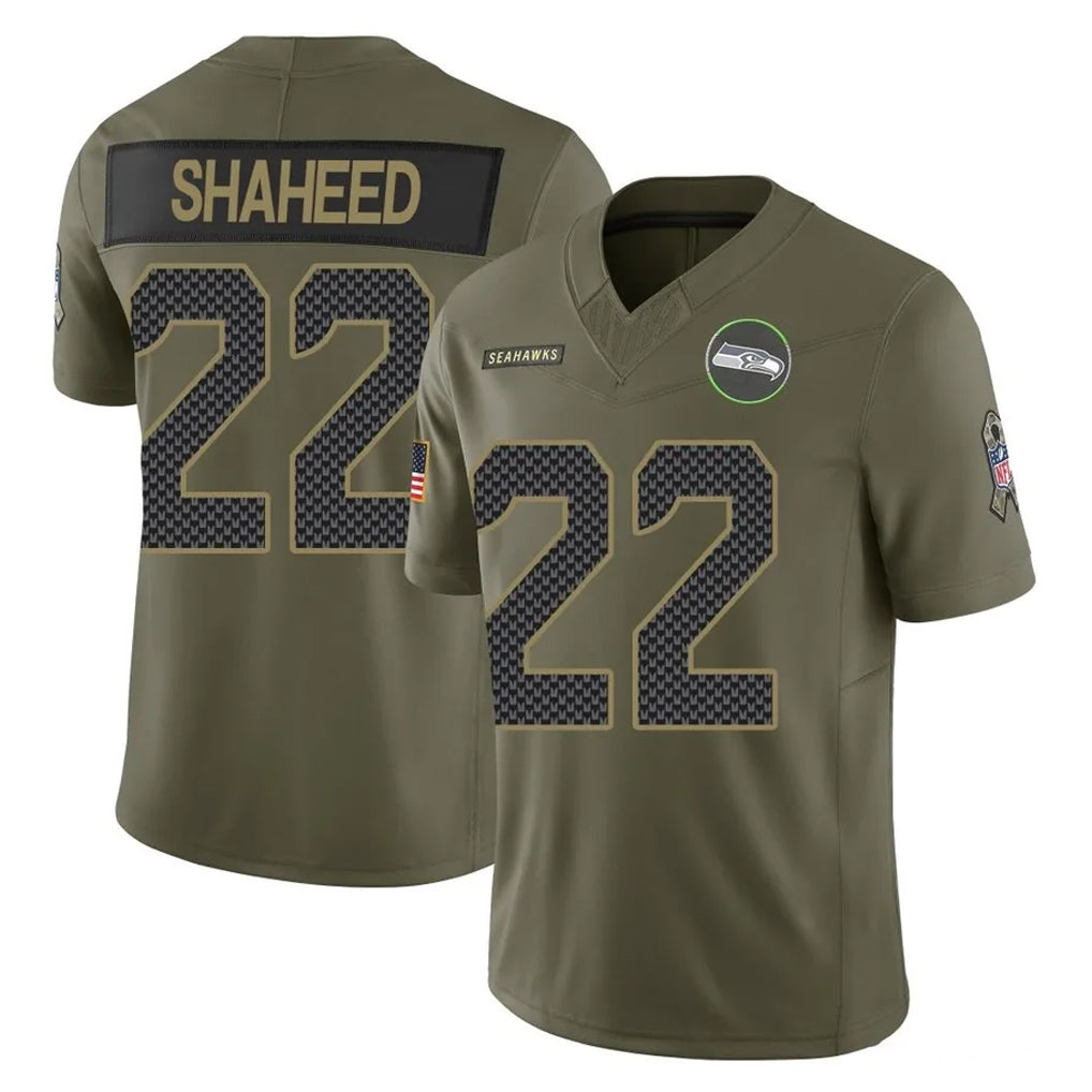 S.Seahawks #22 Rashid Shaheed Player Olive 2025 Salute To Service Limited Home Game STECN Stitched Jerseys