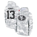 SF.49ers #13 Brock Purdy Player Arctic Camo Limited Salute to Service Pullover Hoodies Game STECN Stitched Jerseys