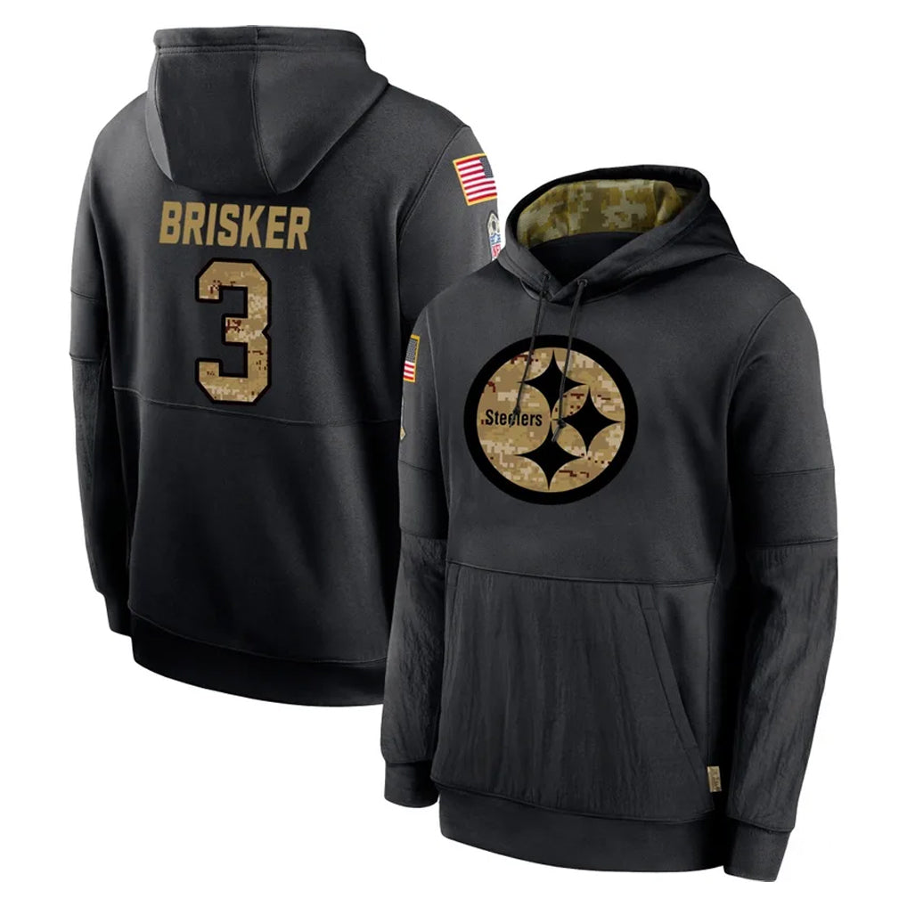P.Steelers #3 Jaquan Brisker Player Black Salute to Service Hoodies Limited Game STECN Stitched Jerseys