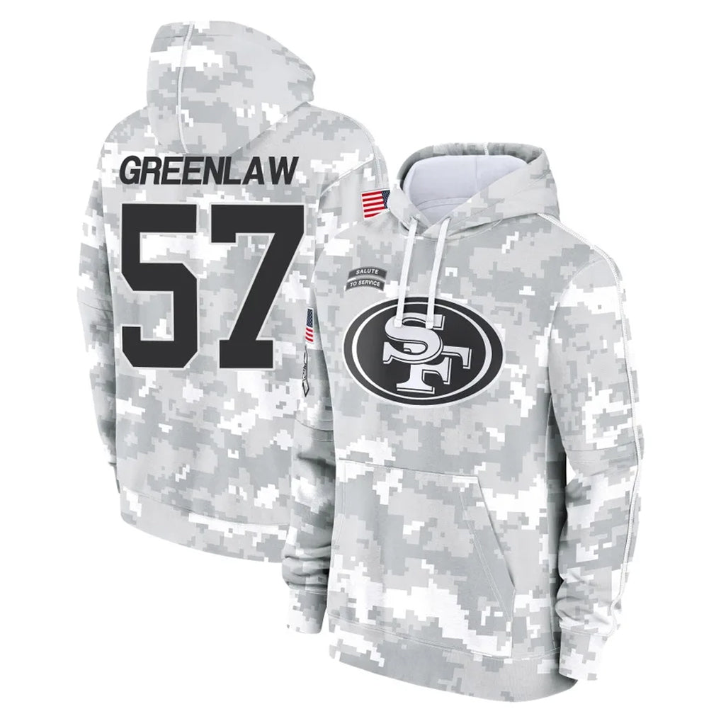 SF.49ers #57 Dre Greenlaw Player Arctic Camo Limited Salute to Service Pullover Hoodies Game STECN Stitched Jerseys