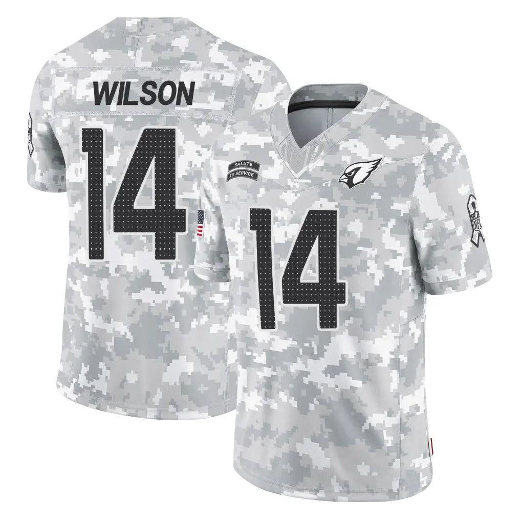 A.Cardinals #14 Michael Wilson Player Camo Salute to Service Limited Home STECN Stitched Jerseys