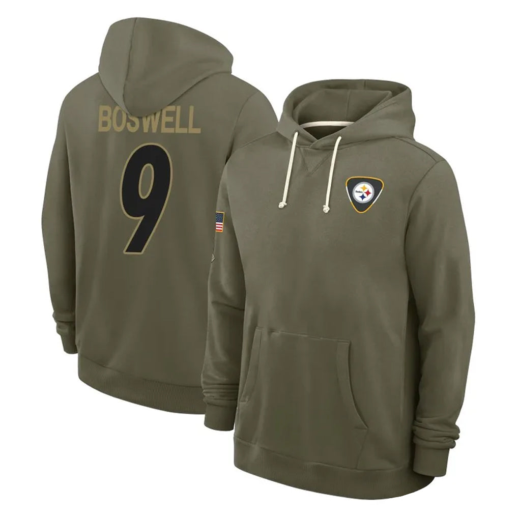 P.Steelers #9 Chris Boswell Player Olive Salute to Service Pullover Hoodies Limited STECN Stitched Jerseys