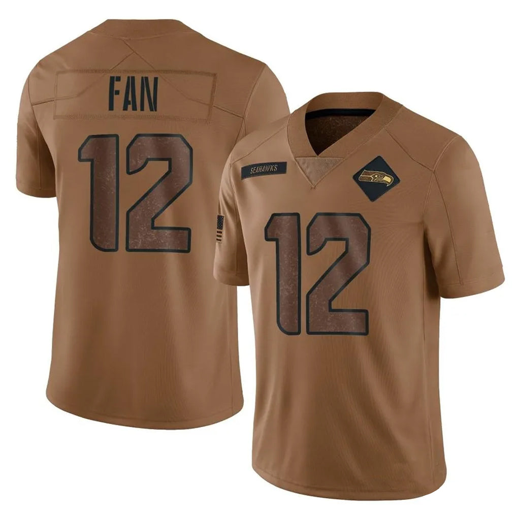 S.Seahawks #12 12th Fan Player Brown Limited Salute To Service Home Game STECN Stitched Jerseys