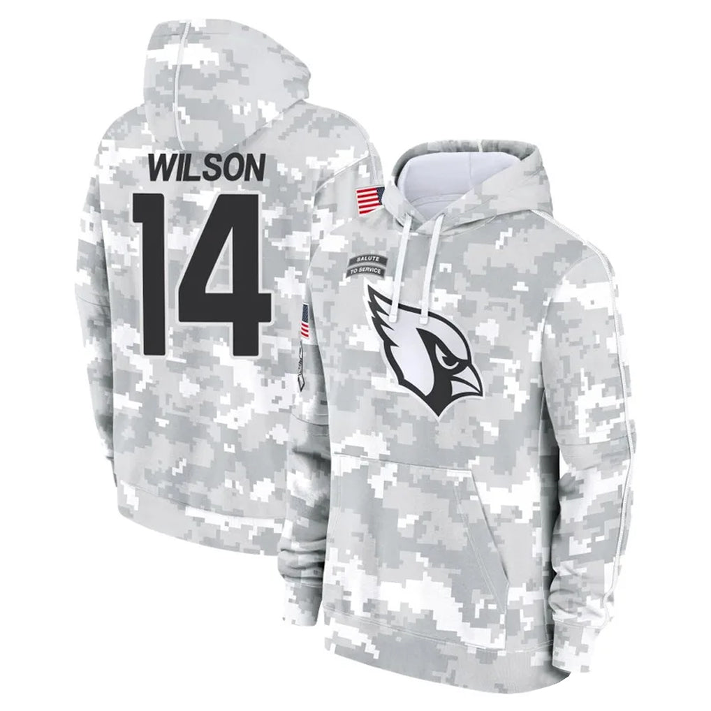 A.Cardinals #14 Michael Wilson Player Arctic Camo Salute to Service Hoodies STECN Stitched Jerseys