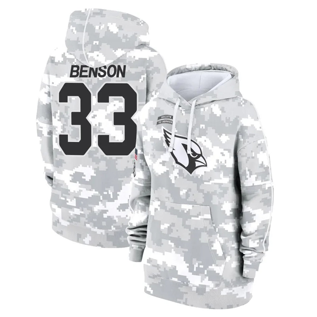 A.Cardinals #33 Trey Benson Player Arctic Camo Salute to Service Hoodies STECN Stitched Jerseys