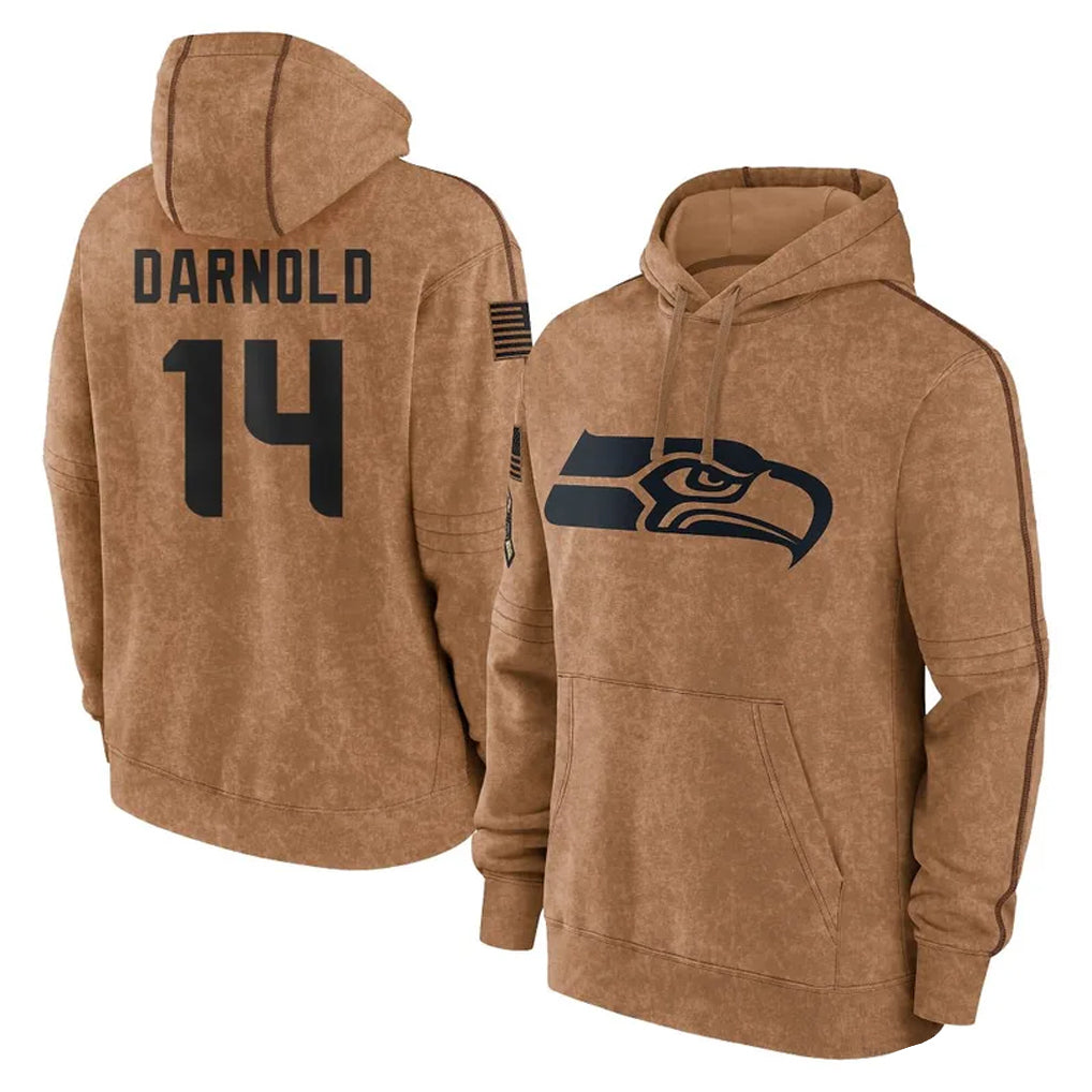 S.Seahawks #14 Sam Darnold Player Brown Limited Salute to Service Pullover Hoodies Game STECN Stitched Jerseys