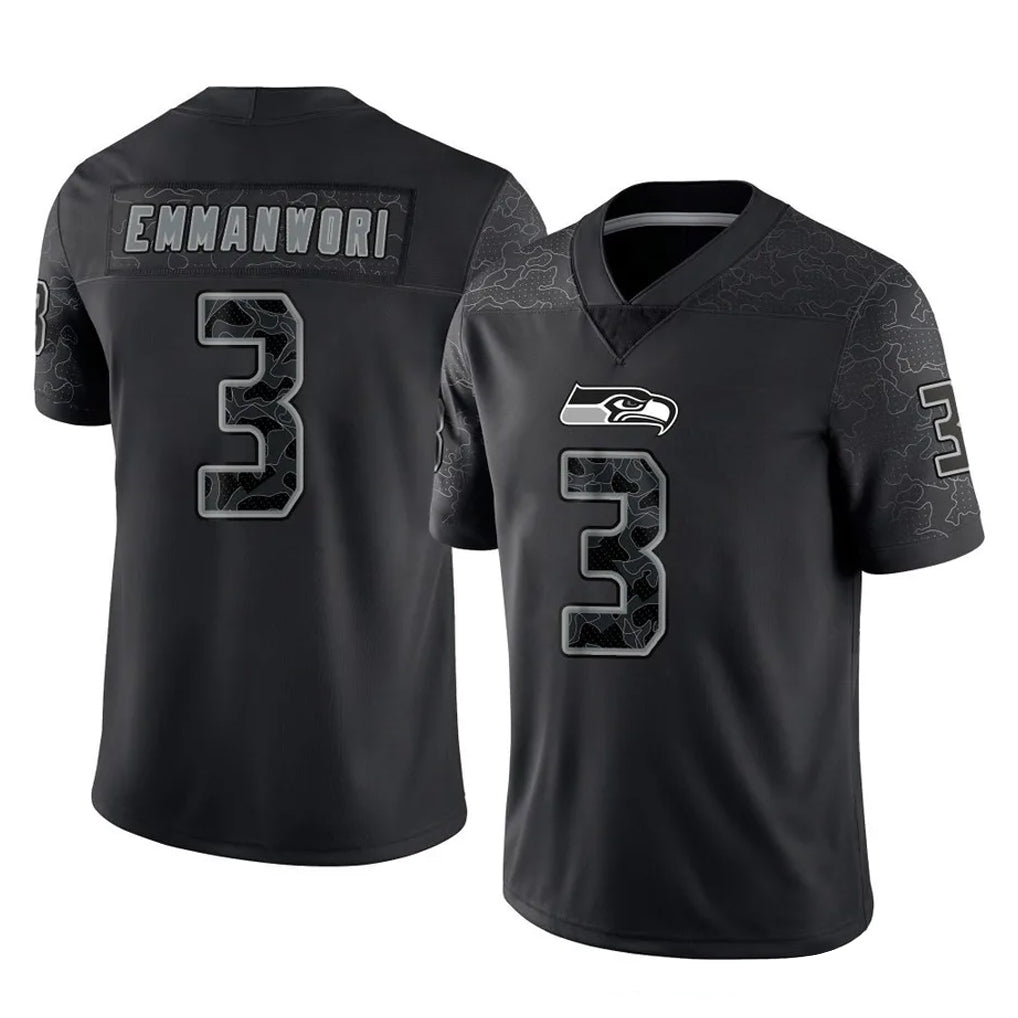 S.Seahawks #3 Nick Emmanwori Player Black Limited Reflective Home Game STECN Stitched Jerseys