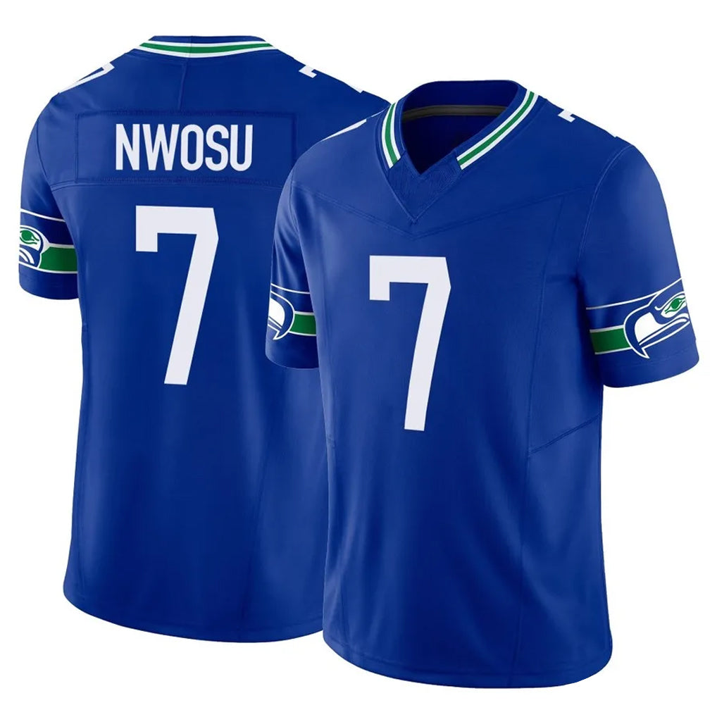 S.Seahawks #7 Uchenna Nwosu Player Royal Limited Throwback Vapor F.U.S.E. Home Game STECN Stitched Jerseys