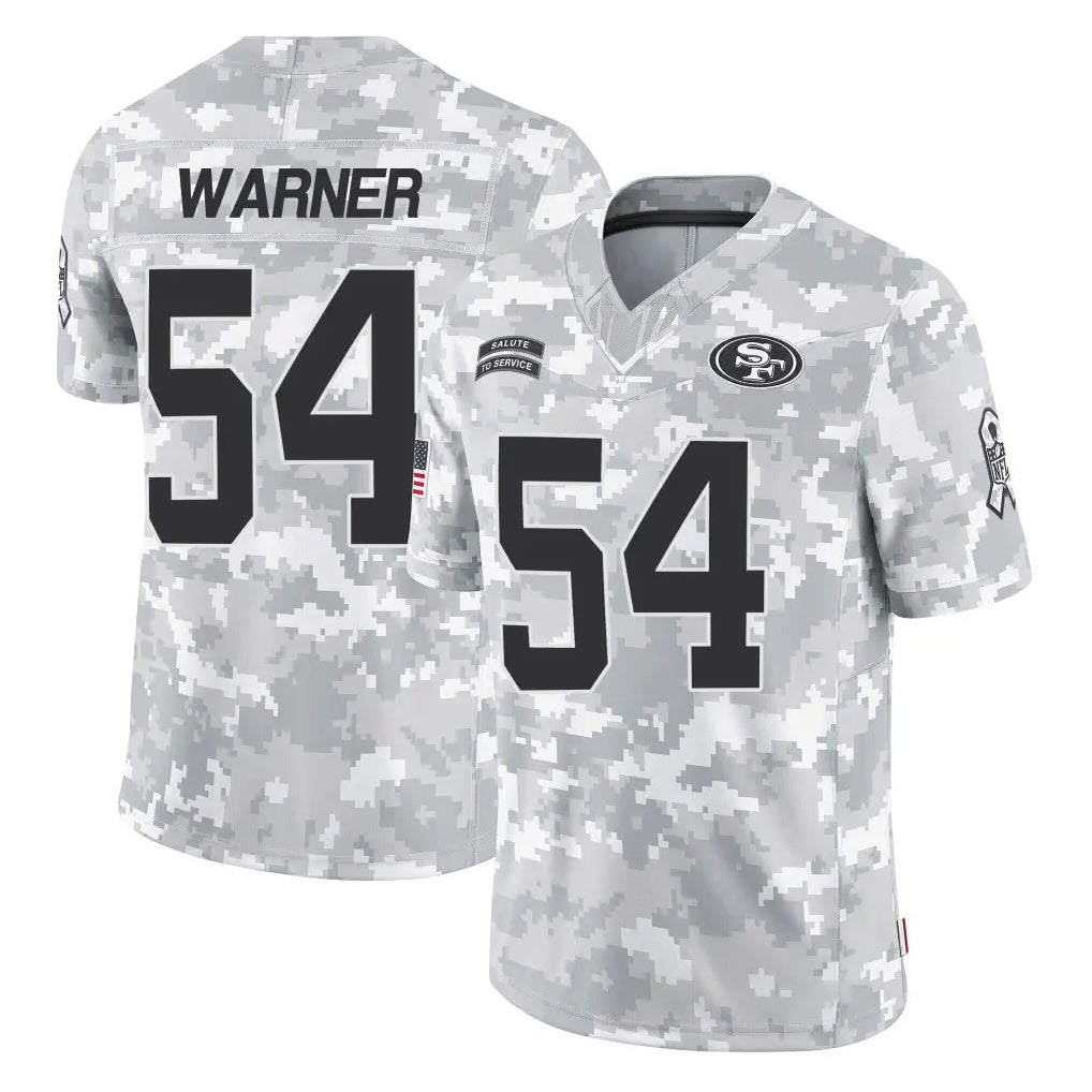 SF.49ers #54 Fred Warner Player Arctic Camo Limited Salute To Service Home Game STECN Stitched Jerseys