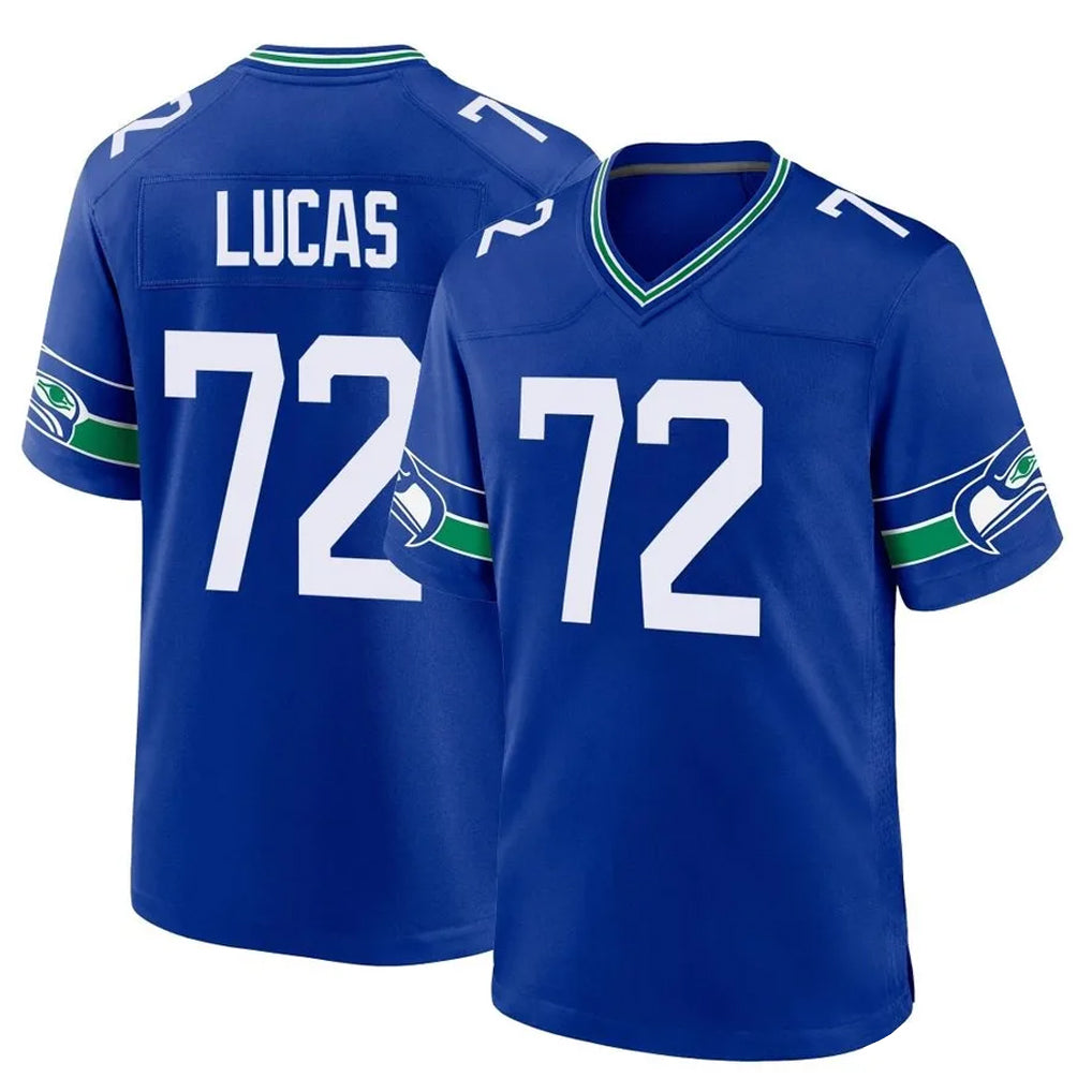 S.Seahawks #72 Abraham Lucas Player Royal Throwback Home Game STECN Stitched Jerseys