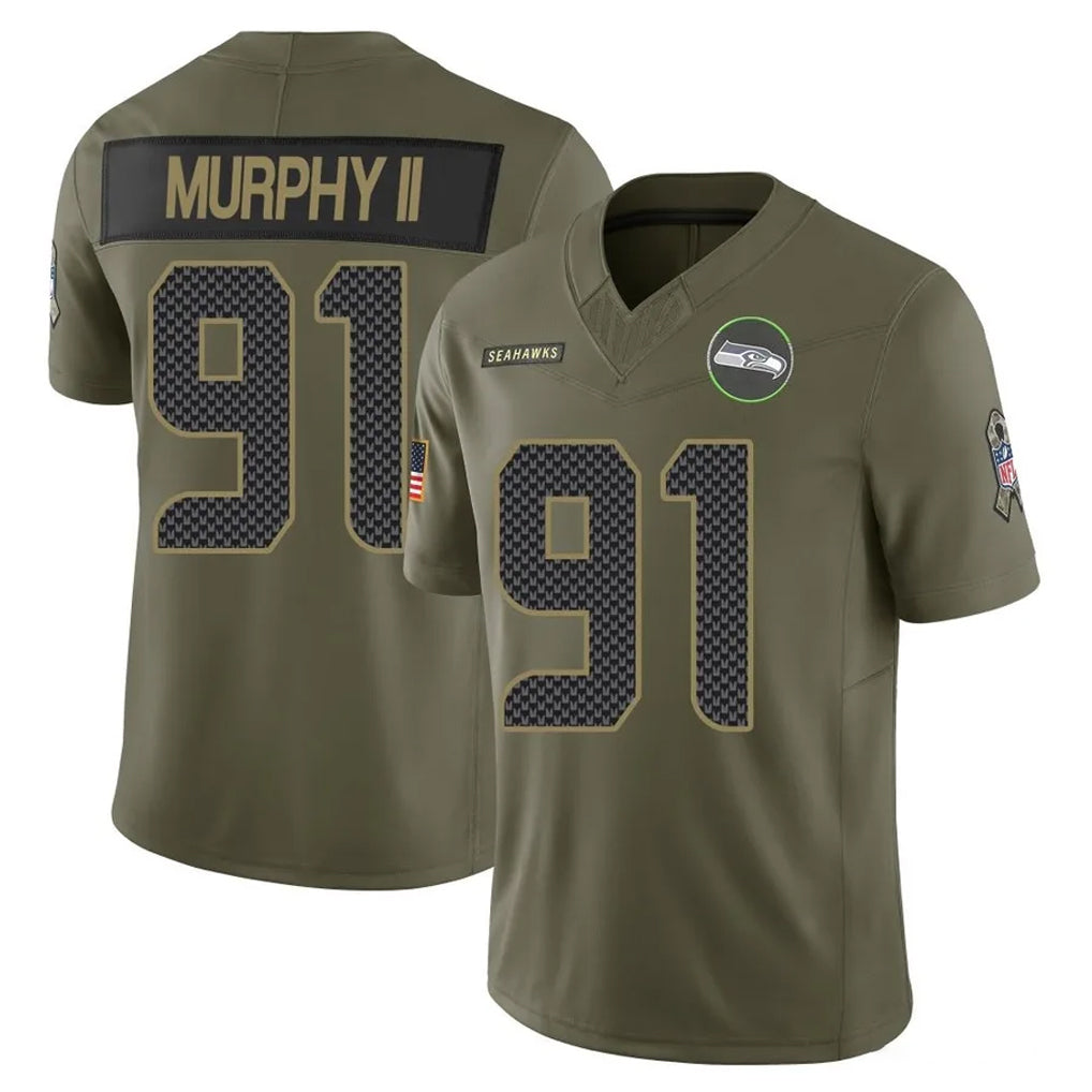 S.Seahawks #91 Byron Murphy II Player Olive 2025 Salute To Service Limited Home Game STECN Stitched Jerseys