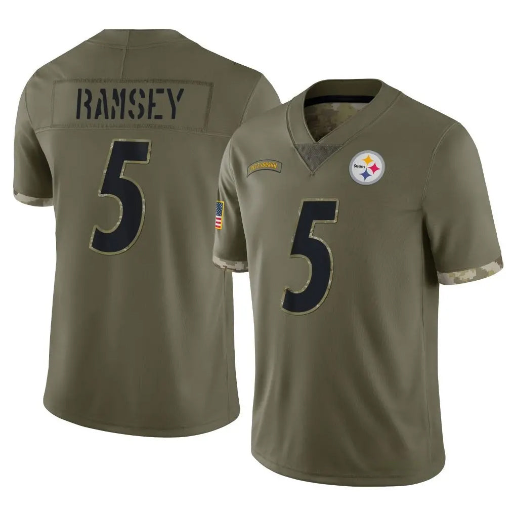P.Steelers #5 Jalen Ramsey Player Olive Limited Salute To Service Home Game STECN Stitched Jerseys