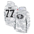 SF.49ers #77 Dominick Puni Player Arctic Camo Limited Salute to Service Pullover Hoodies Game STECN Stitched Jerseys