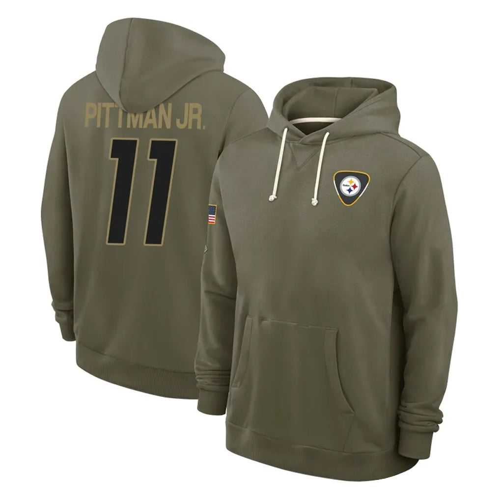 P.Steelers #11 Michael Pittman Jr. Player Olive Salute to Service Pullover Hoodies Limited STECN Stitched Jerseys