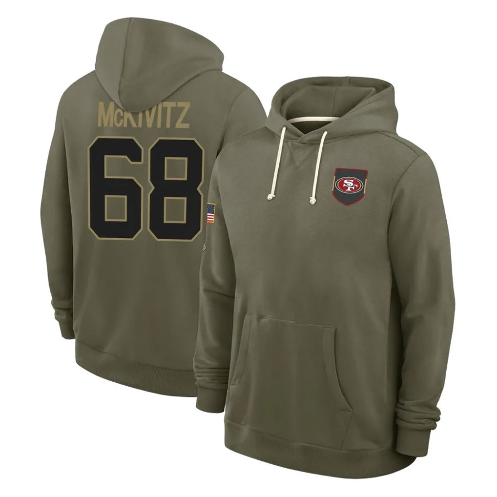 SF.49ers #68 Colton McKivitz Player Olive Salute to Service Pullover Hoodies Limited STECN Stitched Jerseys
