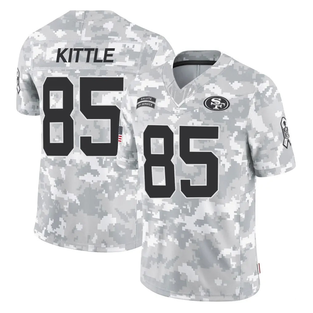 SF.49ers #85 George Kittle Player Arctic Camo Limited Salute To Service Home Game STECN Stitched Jerseys