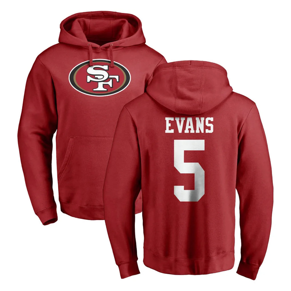 SF.49ers #5 Mike Evans Player Red LOGO Pullover Hoodies Home Game STECN Stitched Jerseys