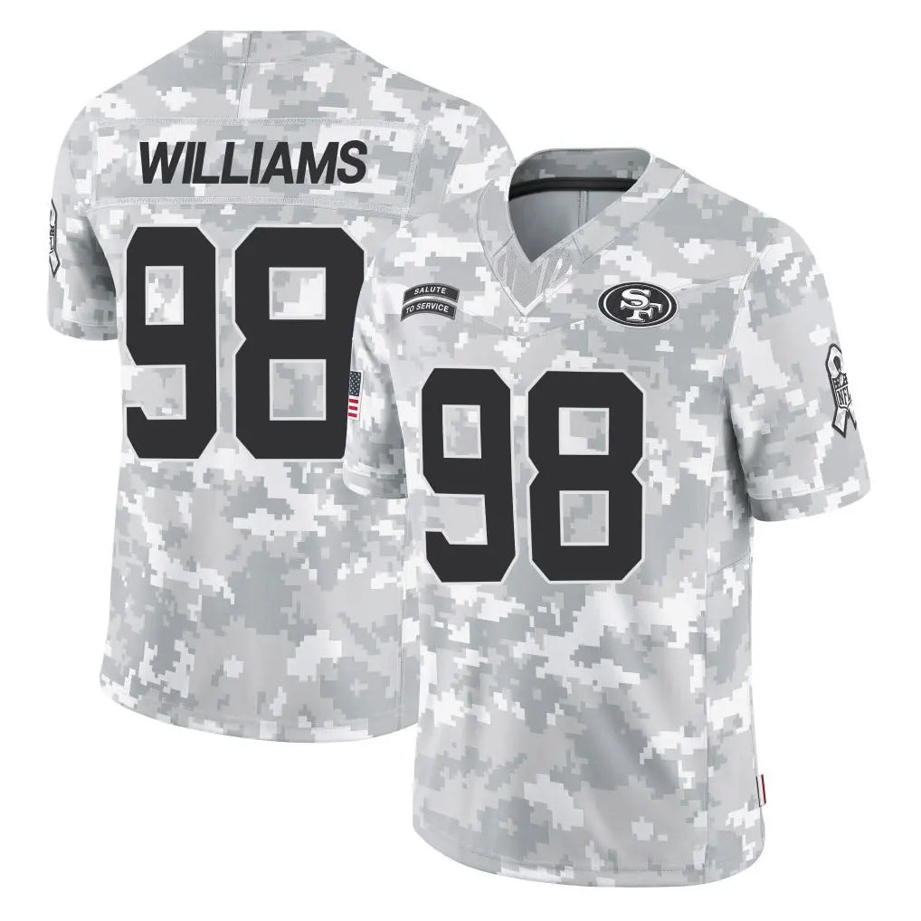 SF.49ers #98 Mykel Williams Player Arctic Camo Limited Salute To Service Home Game STECN Stitched Jerseys
