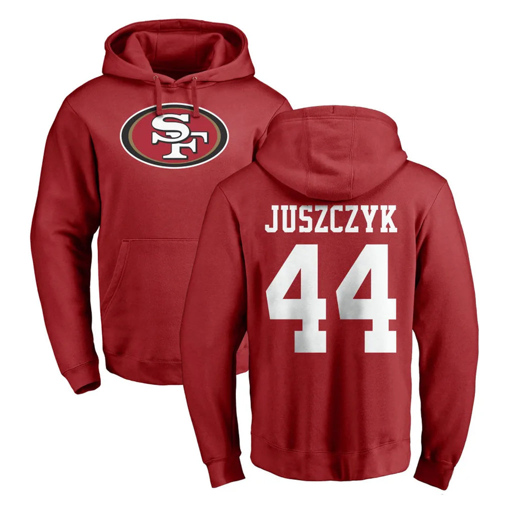 SF.49ers #44 Kyle Juszczyk Player Red LOGO Pullover Hoodies Home Game STECN Stitched Jerseys