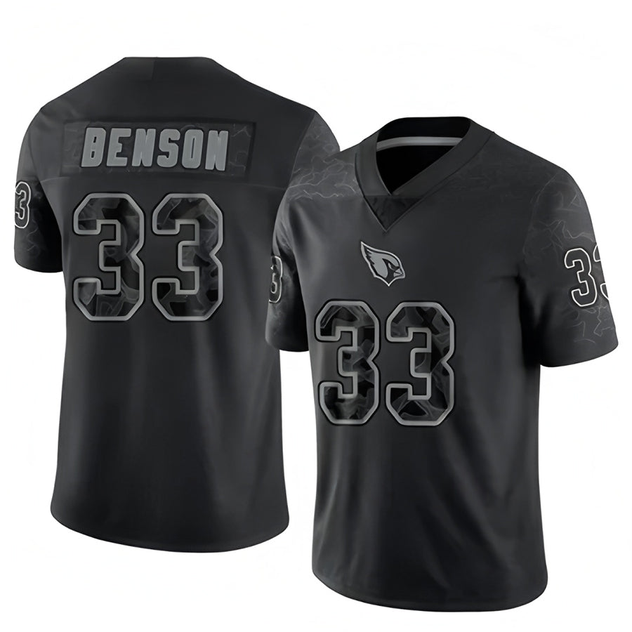 A.Cardinals #33 Trey Benson Player Black RFLCTV Limited STECN Stitched Jerseys