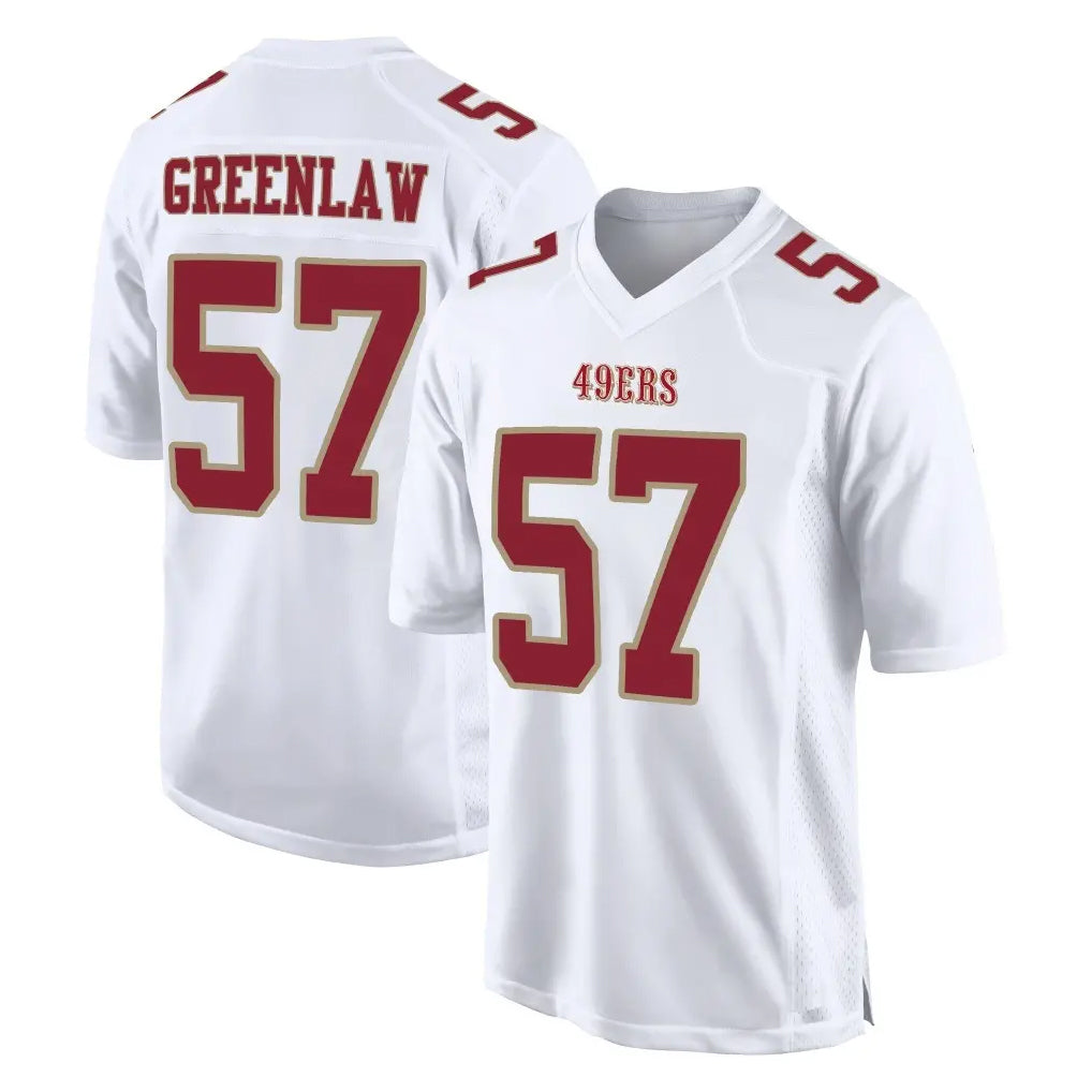 SF.49ers #57 Dre Greenlaw Player White Fashion Home Game STECN Stitched Jerseys
