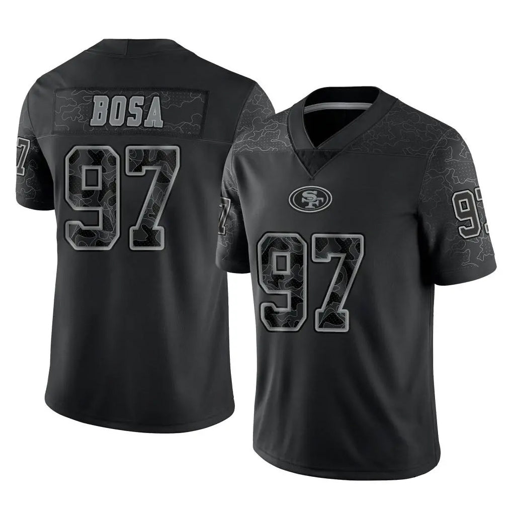 SF.49ers #97 Nick Bosa Player Black Limited Reflective Home Game STECN Stitched Jerseys