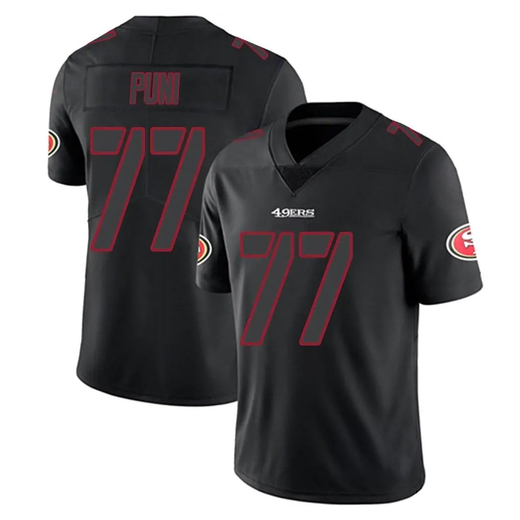 SF.49ers #77 Dominick Puni Player Black Impact Limited Home Game STECN Stitched Jerseys